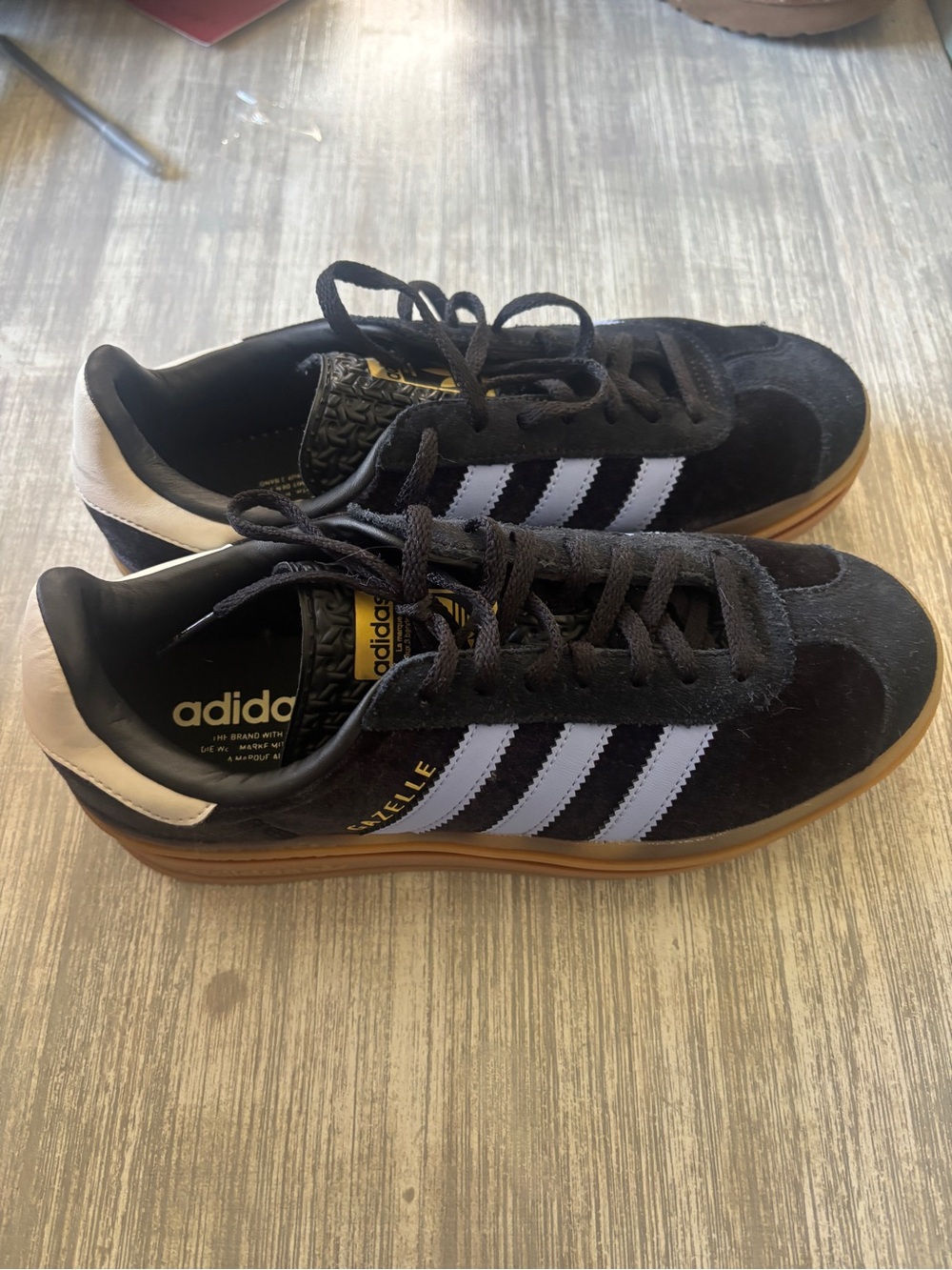 adidas Gazelle Black White Suede Sneakers with Gum Sole